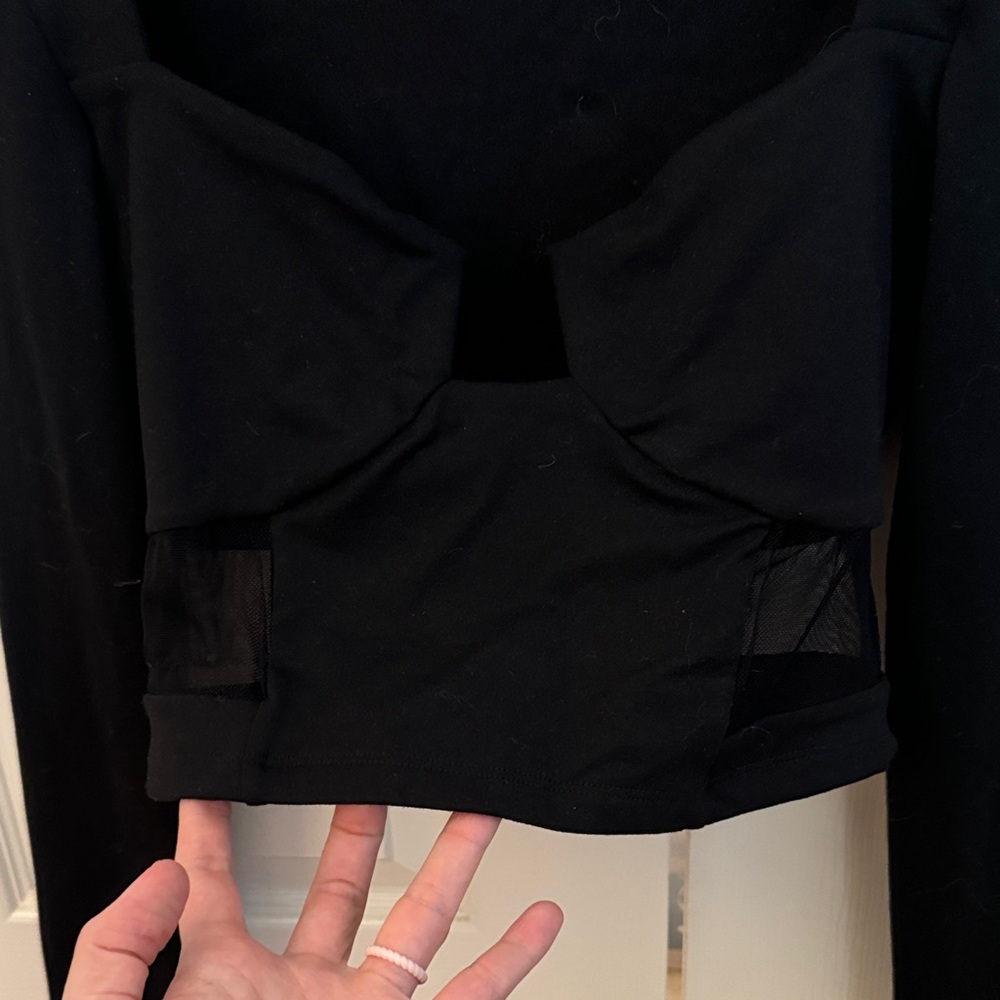 Susana Monaco Black Long Sleeve Square Neck Bodysuit with Mesh - Picture 7 of 7